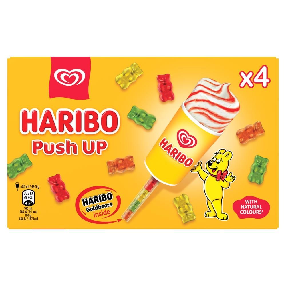Haribo Lody o smaku waniliowym z sosem truskawkowym 340 ml (4 sztuki)
