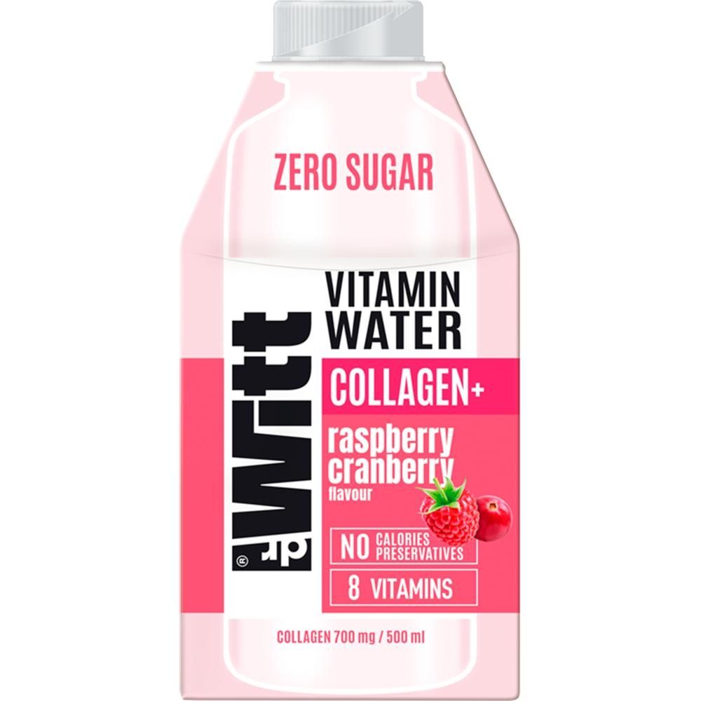 Dr Witt Vitamin Water Collagen+ Napój o smaku maliny i żurawiny bez cukru 500 ml
