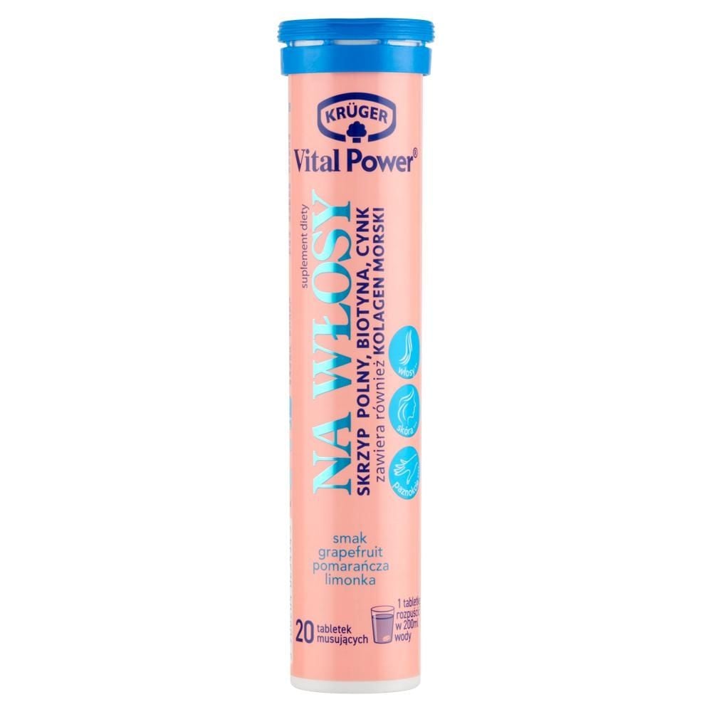 Krüger Vital Power Tabletki musujące na włosy smak grapefruit pomarańcza limonka 86 g (20 sztuk)