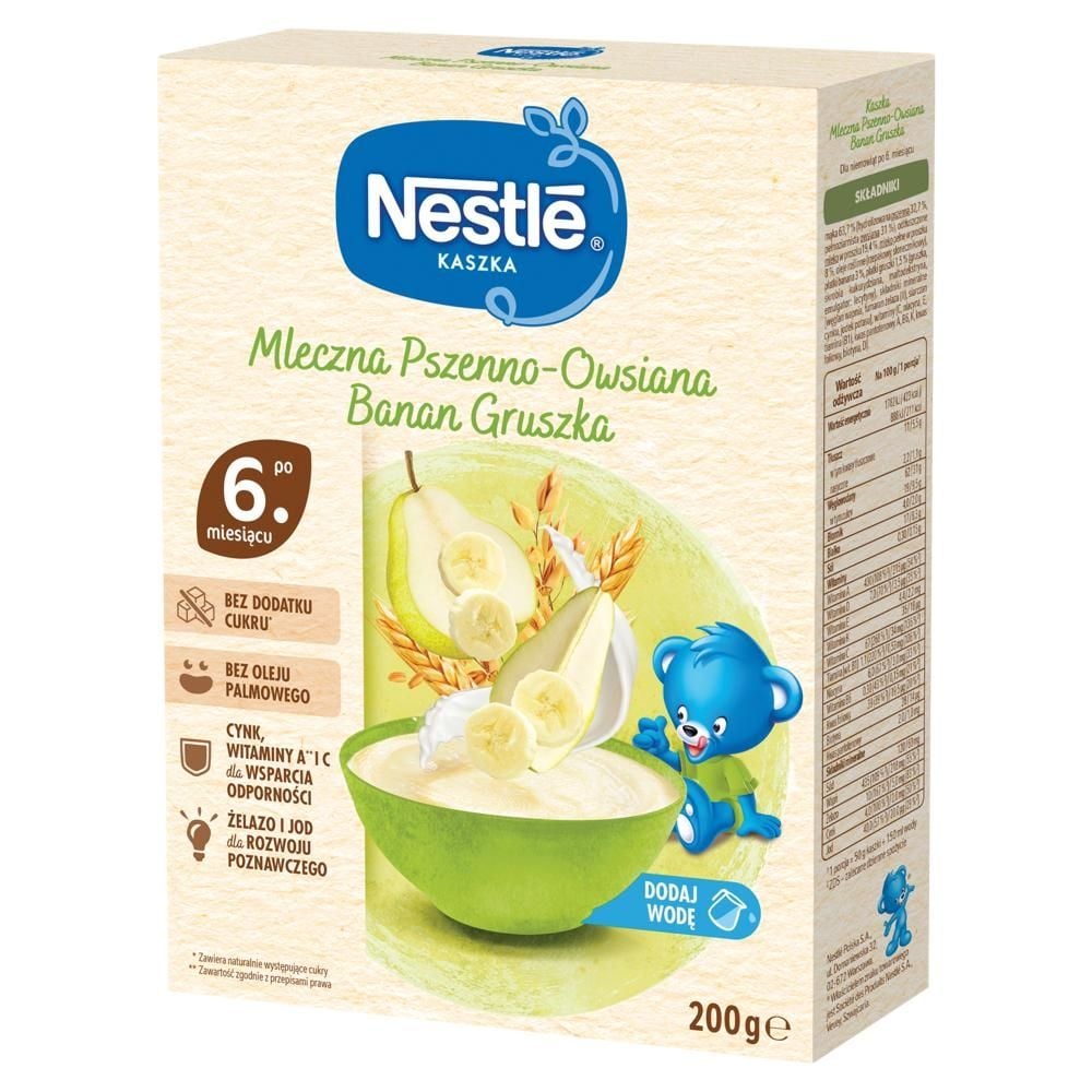 Nestlé Kaszka mleczna pszenno-owsiana banan gruszka po 6. miesiącu 200 g