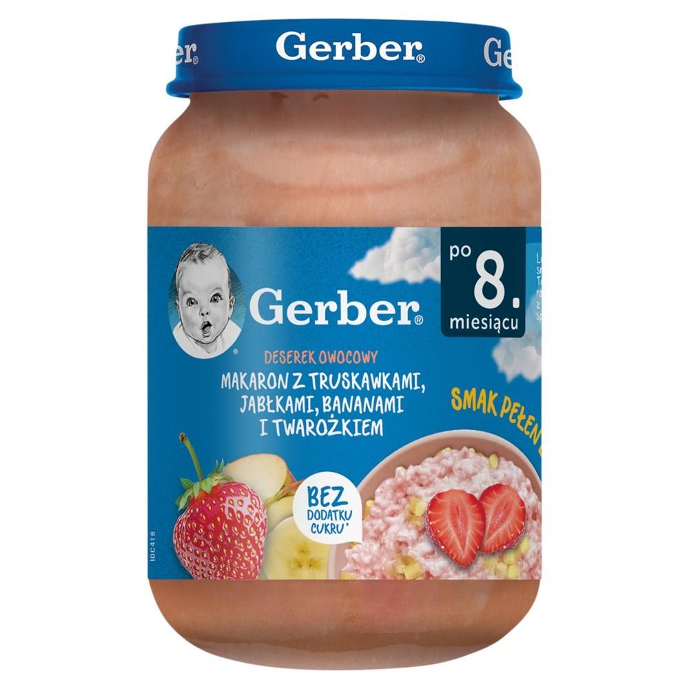 Gerber Makaron z truskawkami jabłkami bananami i twarożkiem po 8. miesiącu 190 g