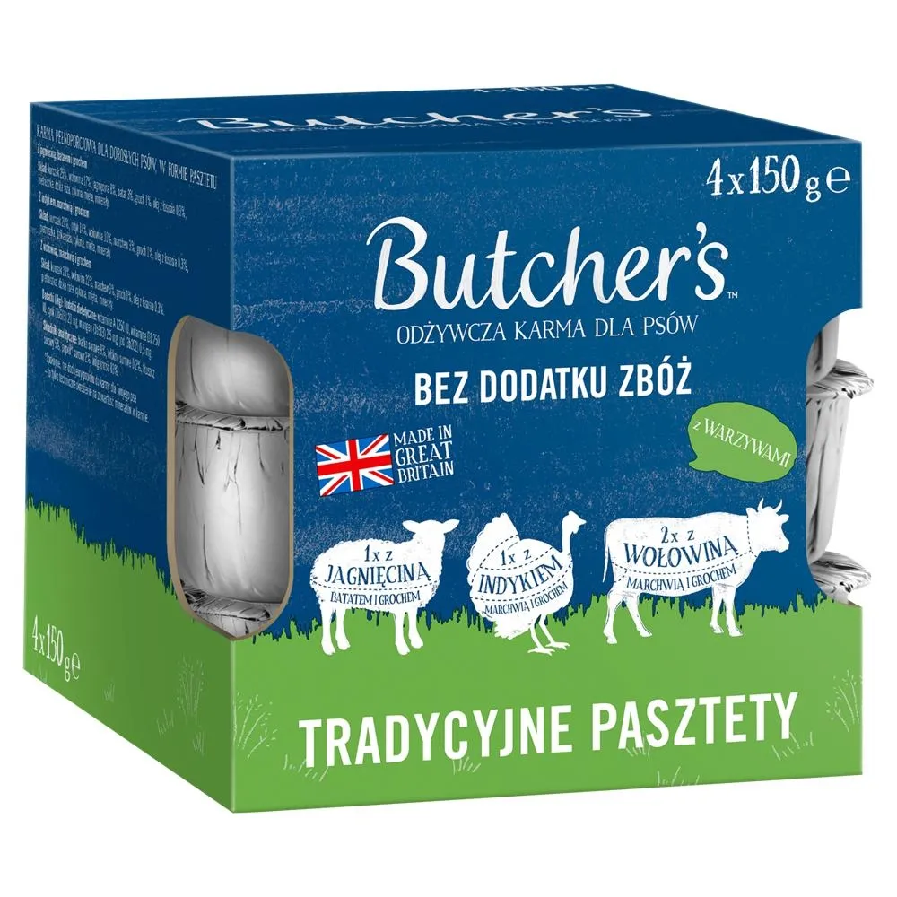 Butcher's Original Multipack karma dla psów tradycyjne pasztety 4 x 150 g