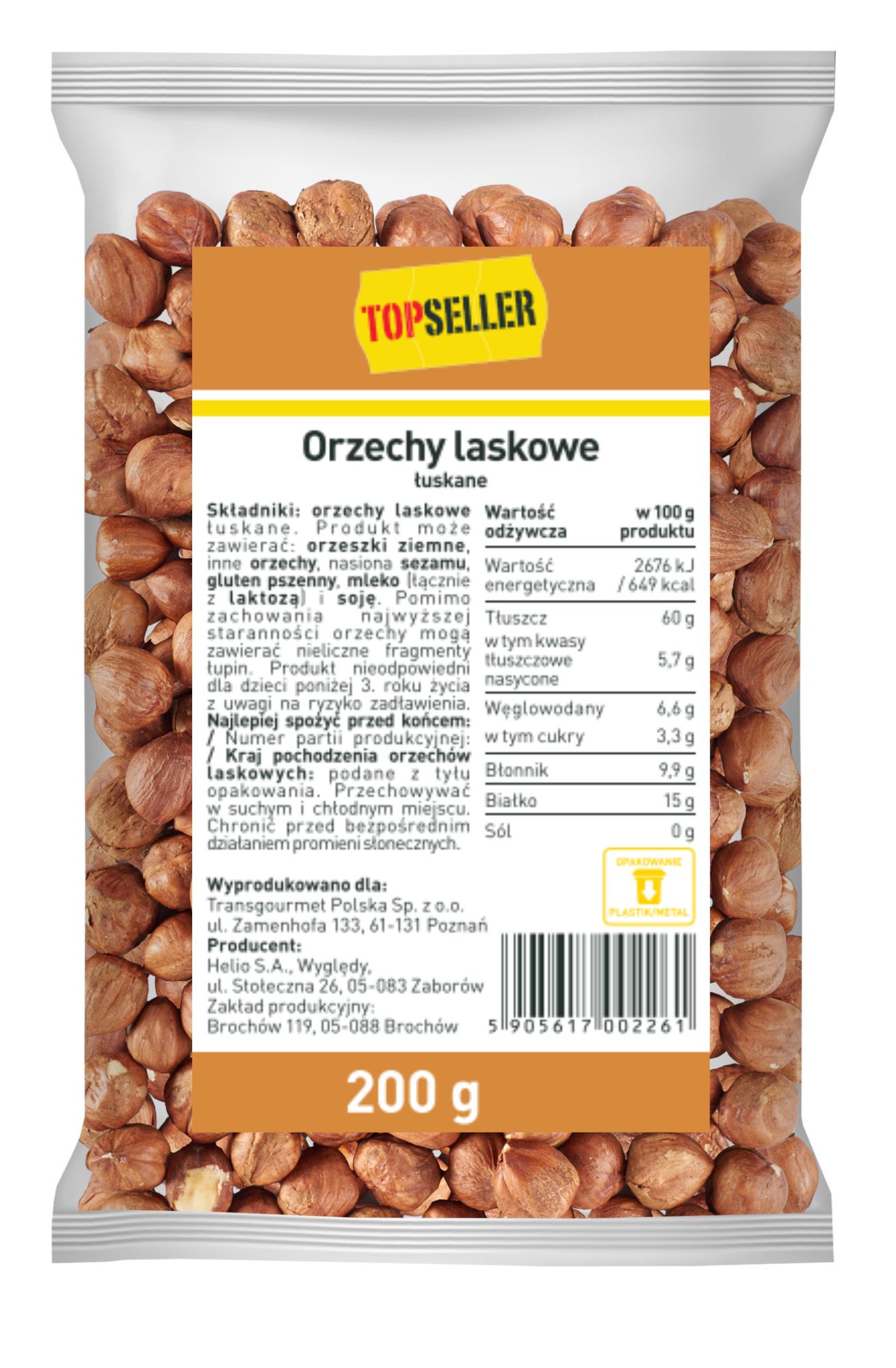 Orzechy Laskowe Łuskane 200 G Topseller