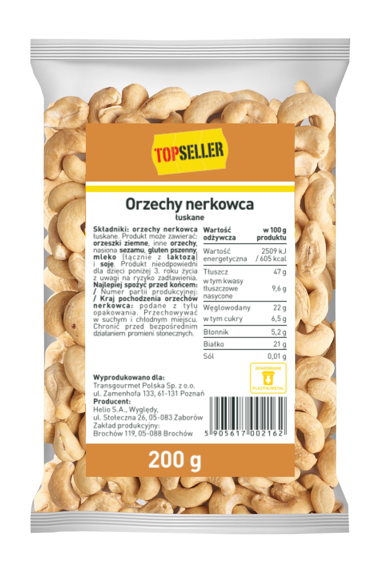 Orzechy Nerkowca Łuskane 200 G Topseller