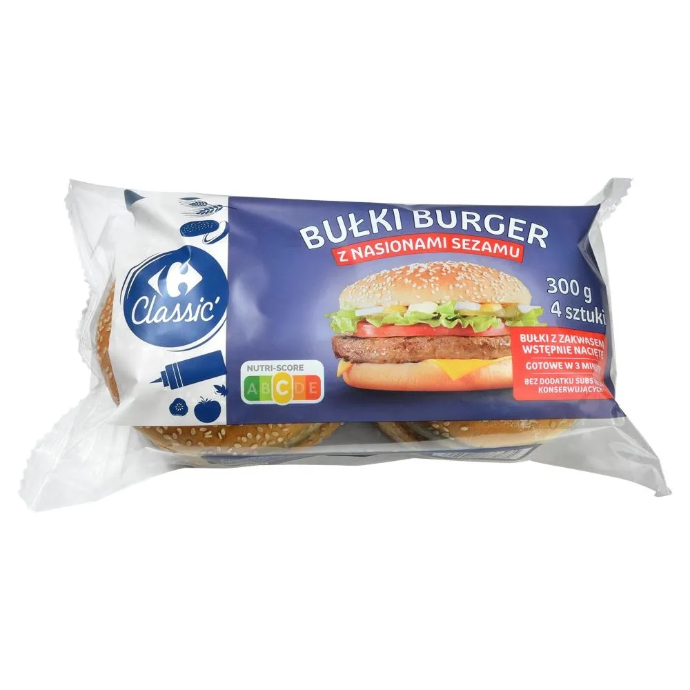 Carrefour Classic Bułki burger z nasionami sezamu 300 g (4 sztuki)