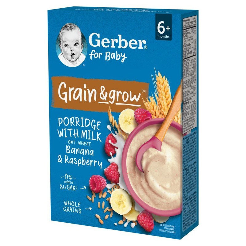 Kaszka Grain & grow owsiano-pszenna mleczna banan & malina po 6 miesiącu Gerber 200 g