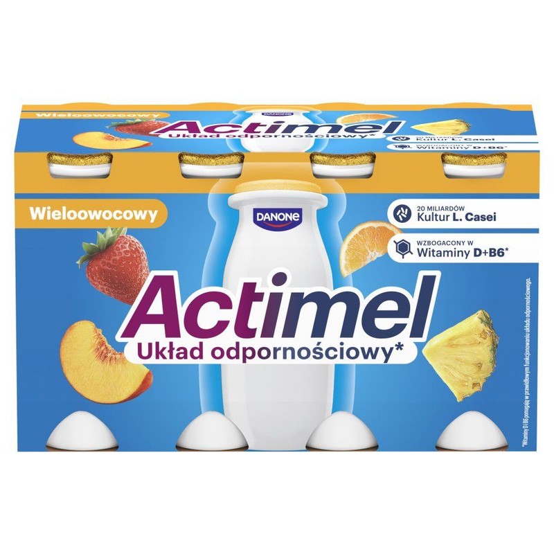 Actimel L.casei z witaminami B6 i D wieloowocowy Danone 8 x 100 g