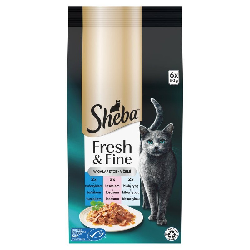 Karma mokra dla kotów Fresh & Fine w galaretce mix Sheba 6 x 50 g