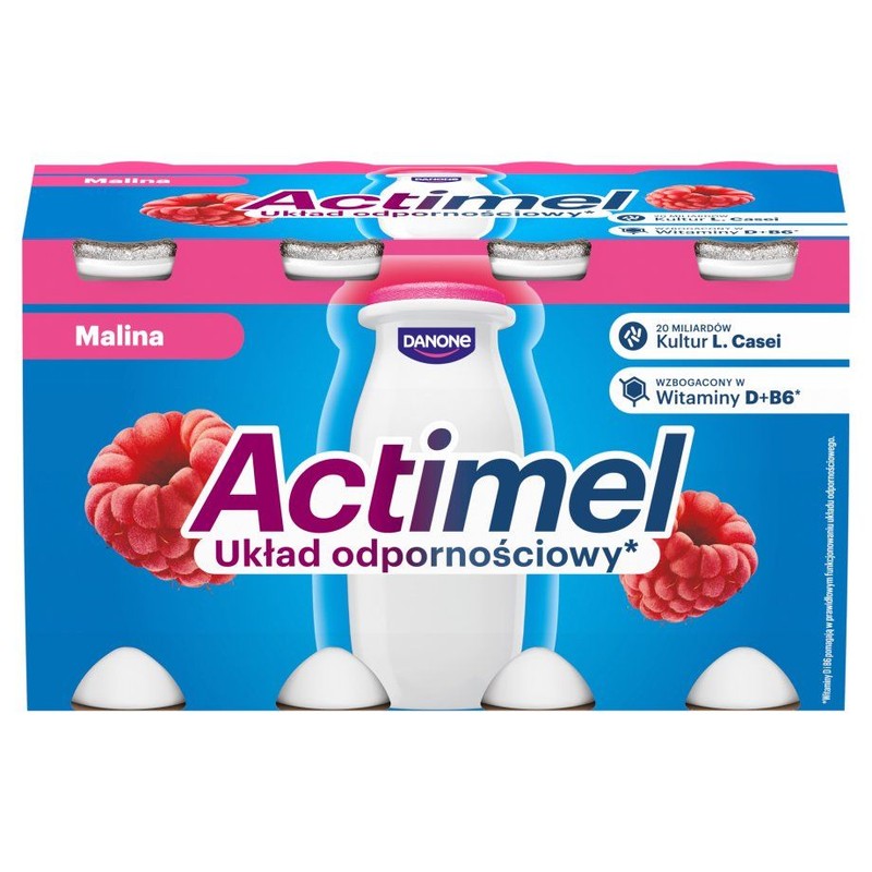 Actimel L.casei z witaminami B6 i D malinowy Danone 8 x 100 g