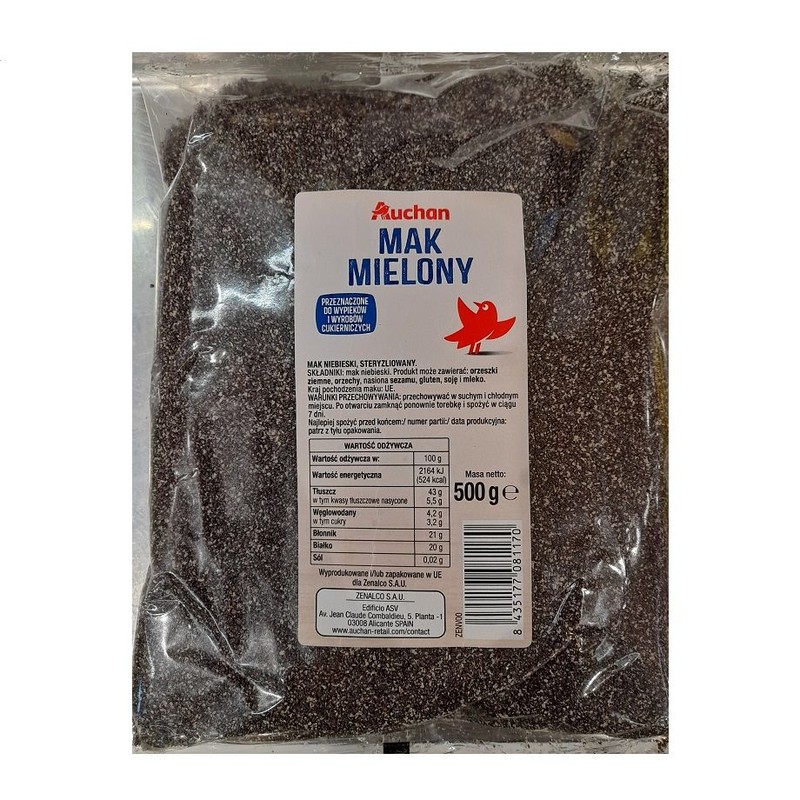 Mak niebieski mielony Auchan 500 g