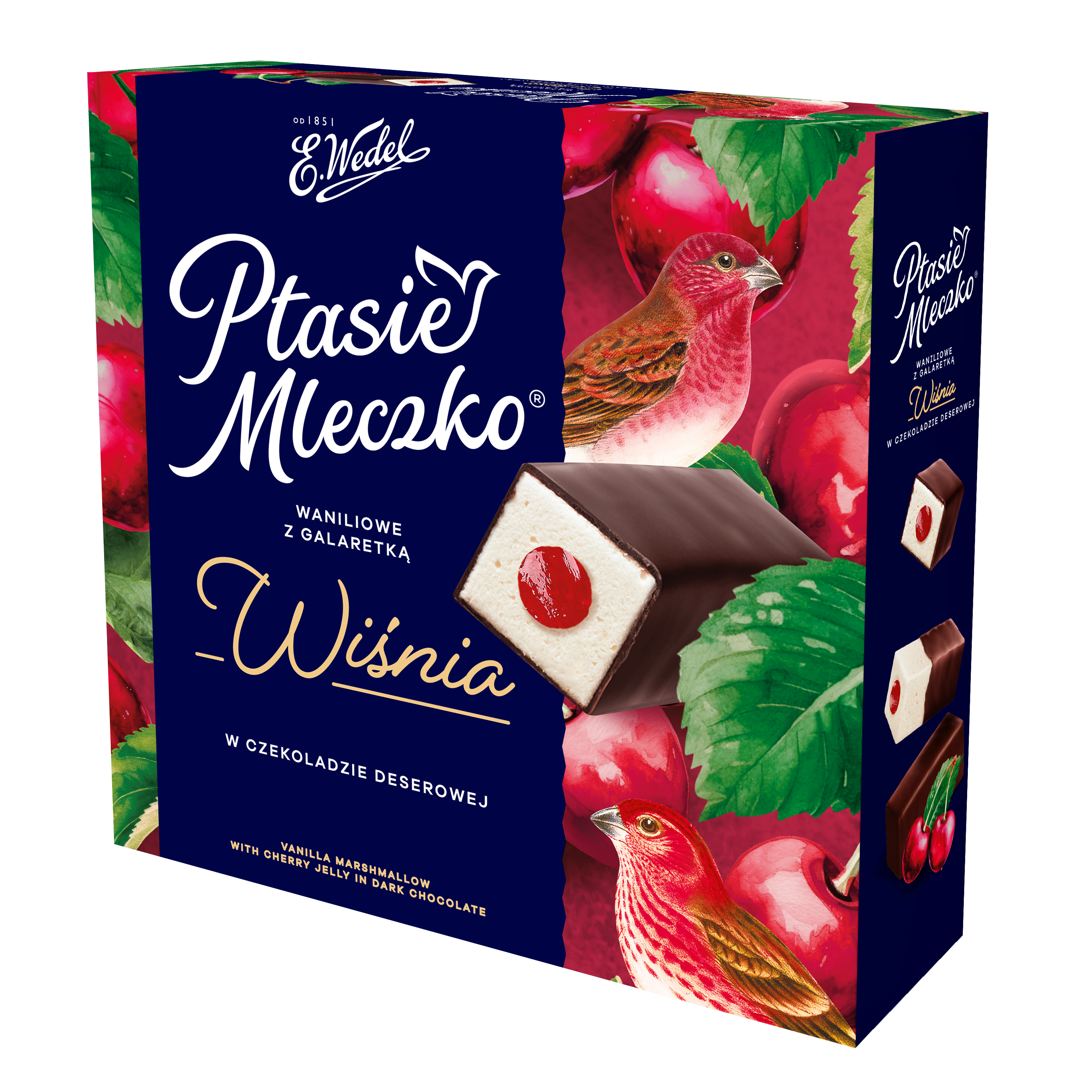 E.Wedel Ptasie Mleczko Waniliowe Z Galaretką Wiśniową W Czekoladzie Deserowej 340G