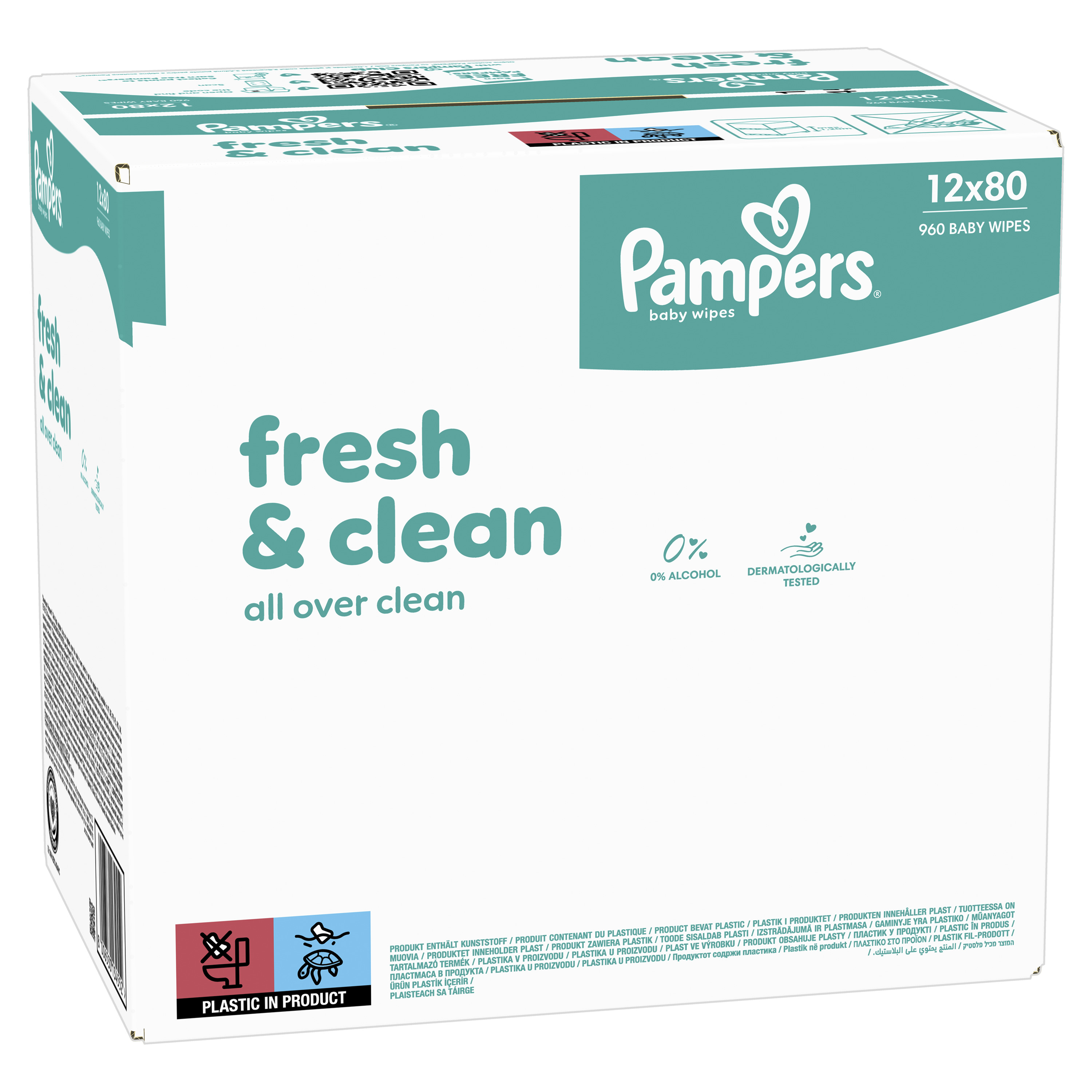 Pampers Fresh Clean Chusteczki Nawilżane Dla Dzieci, 12 Opakowań Po 80 Szt. Chusteczek