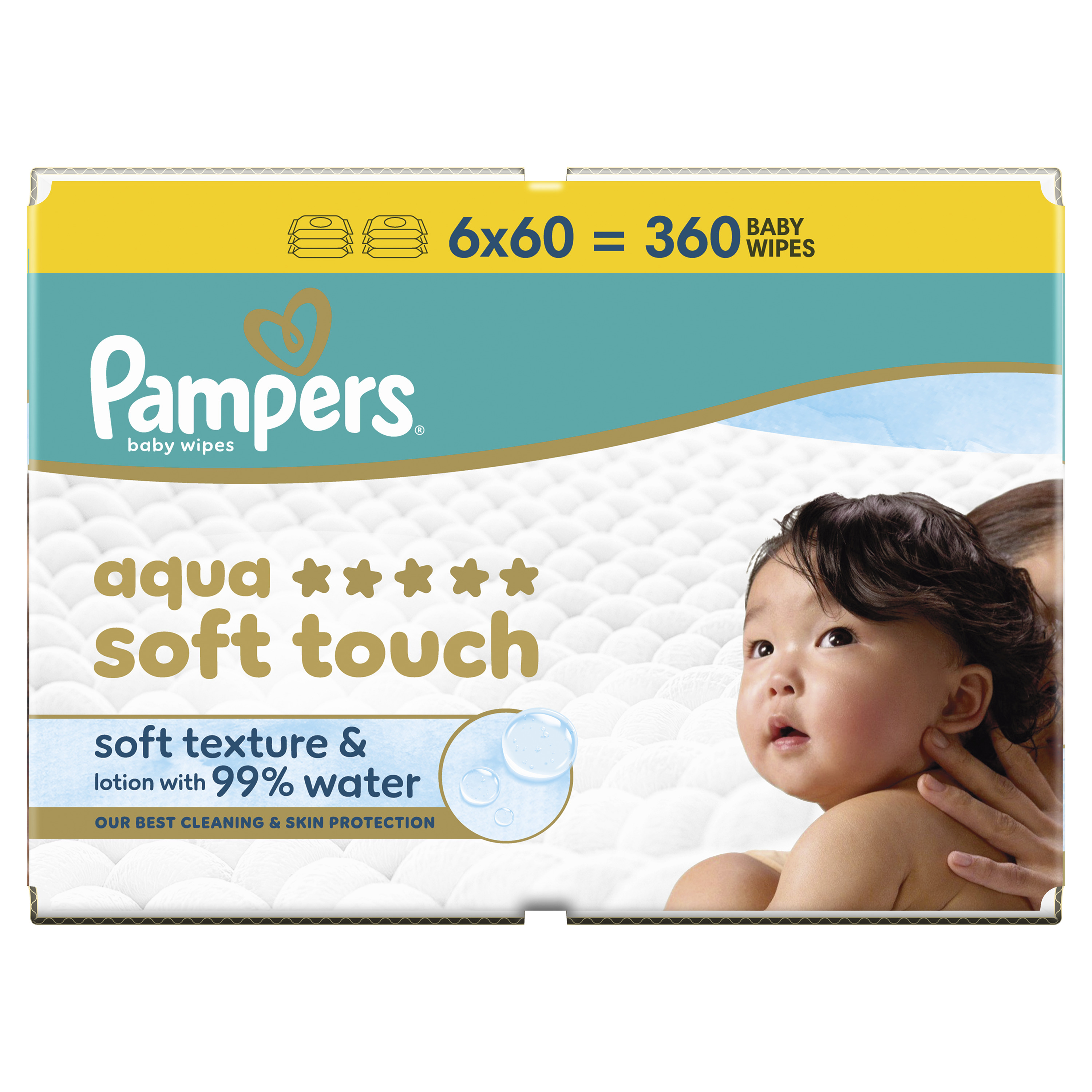 Pampers Aqua Soft Touch Chusteczki Nawilżane Dla Dzieci, 6 Opakowań Po 60 Szt. Chusteczek