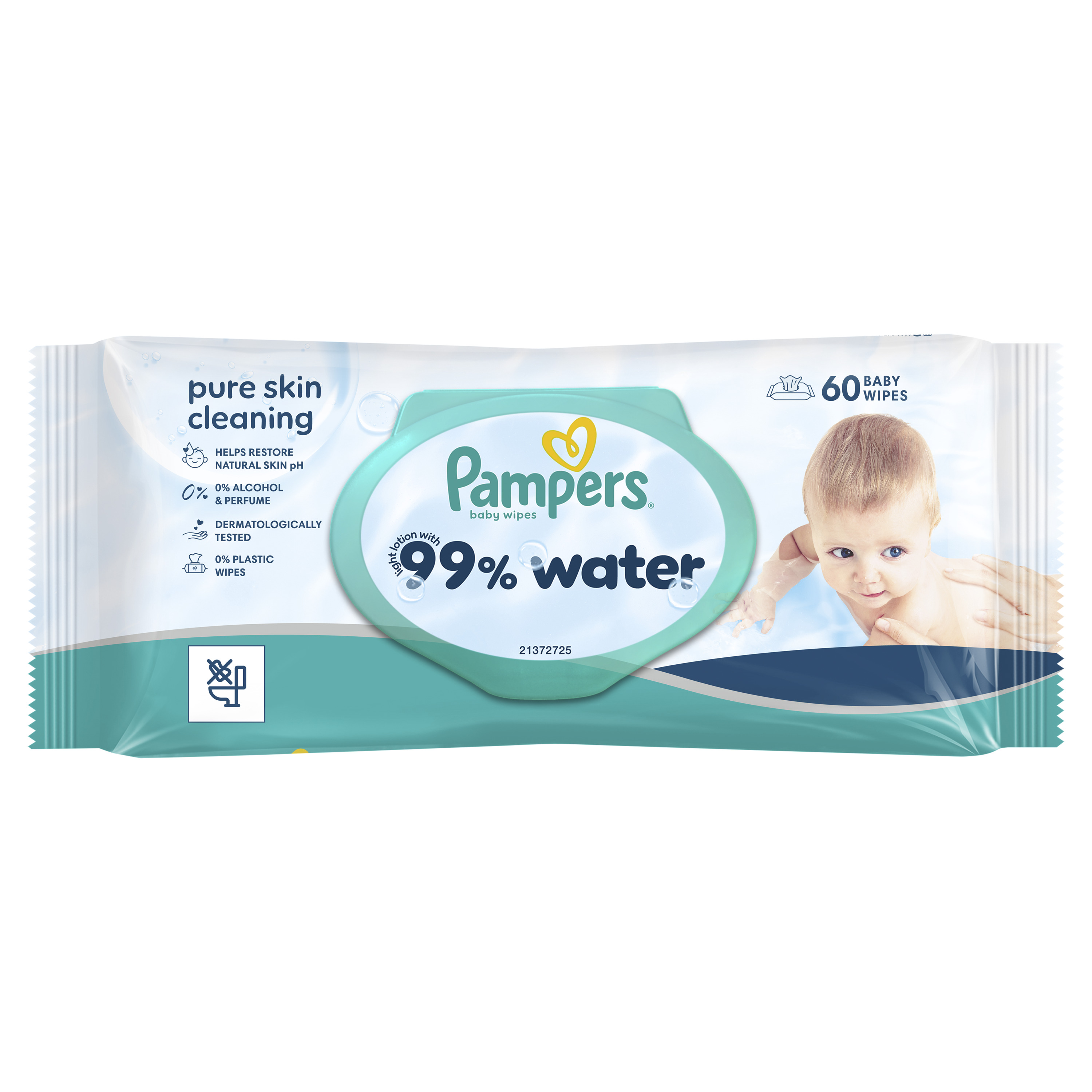 Pampers 99% Water Chusteczki Nawilżane Dla Dzieci, 1 Opakowanie Po 60 Chusteczek = 60 Szt