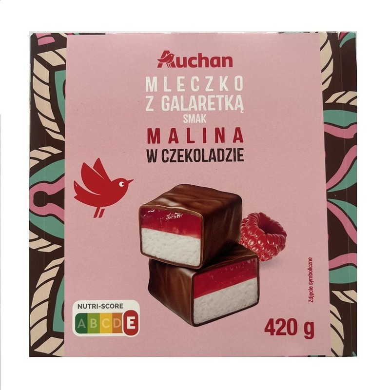 Mleczko z galaretką smak malina w czekoladzie Auchan 420 g