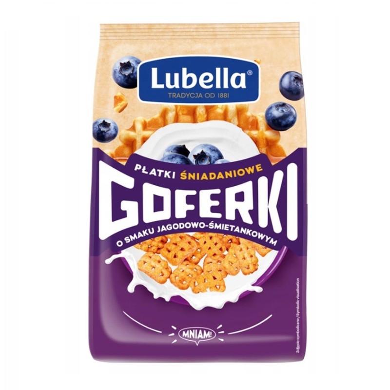 Płatki Goferki o smaku jagodowo-śmietankowym Lubella 400 g