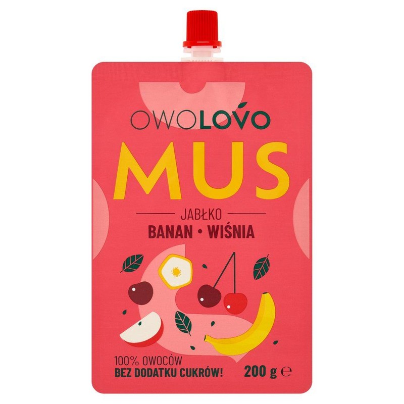 Mus owocowy o smaku jabłko banan wiśnia Owolovo 200 g