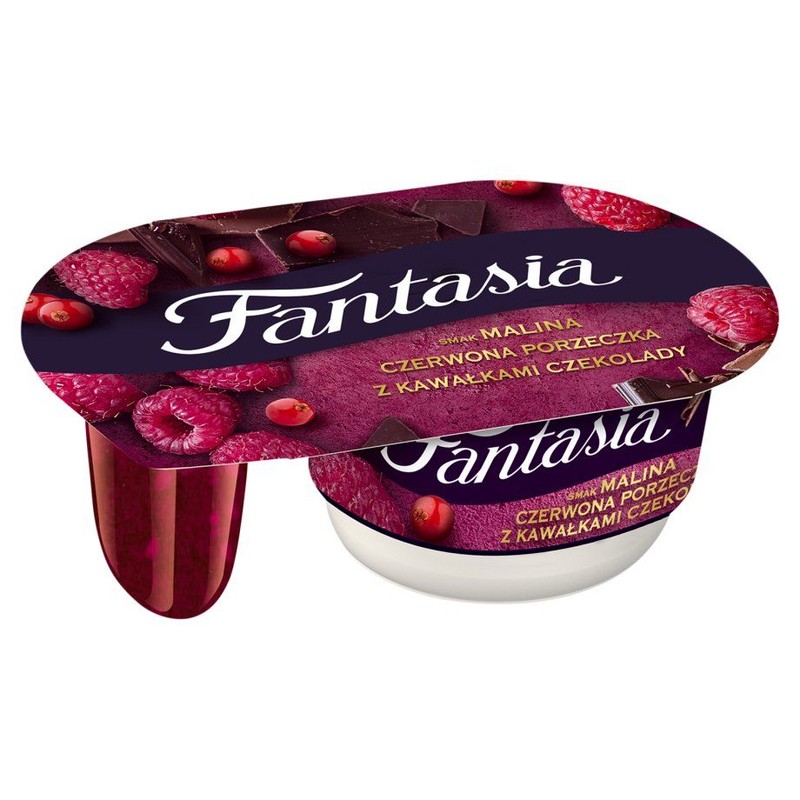 Fantasia Jogurt kremowy smak malina, czerwona porzeczka z kawałkami czekolady Danone 116 g