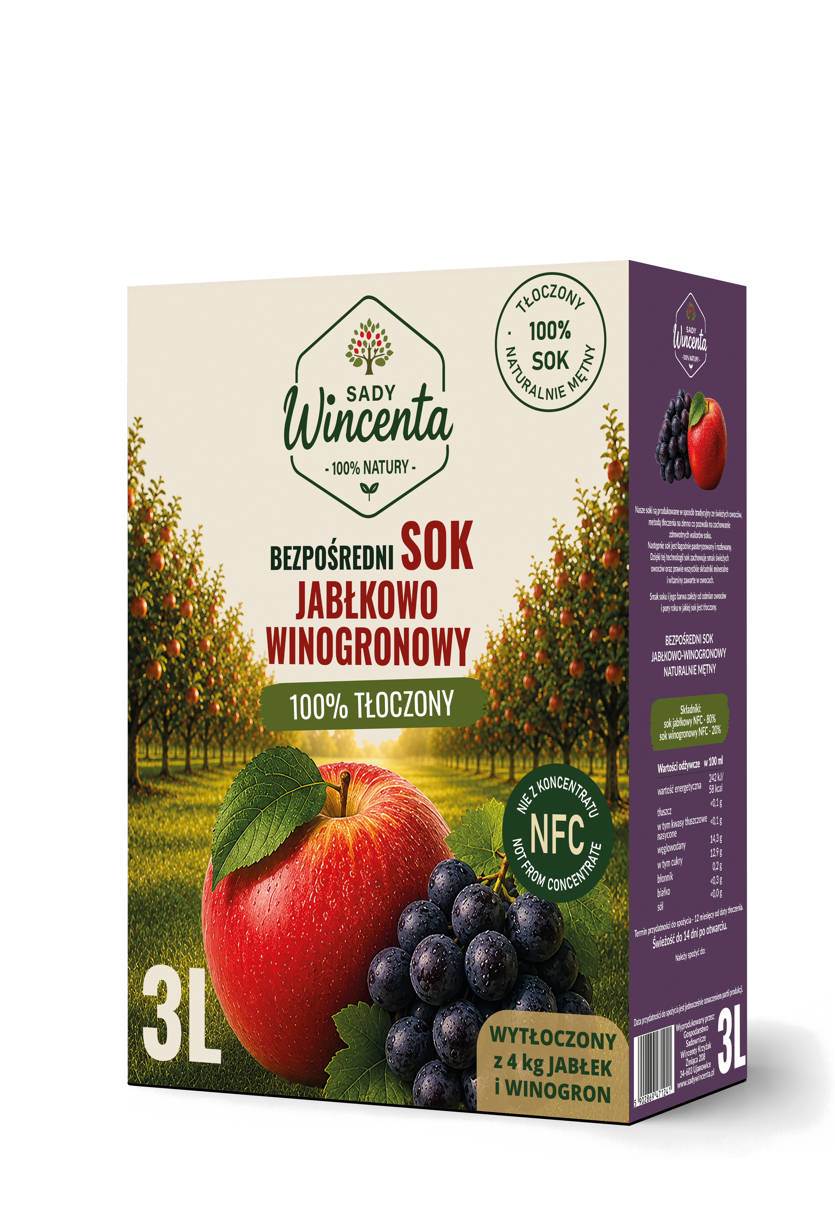 Sok jabłko - winogrona w kartonie tłoczony
