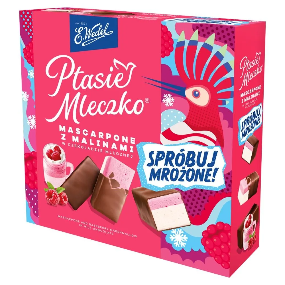 E. Wedel Ptasie mleczko mascarpone z malinami w czekoladzie mlecznej 340 g