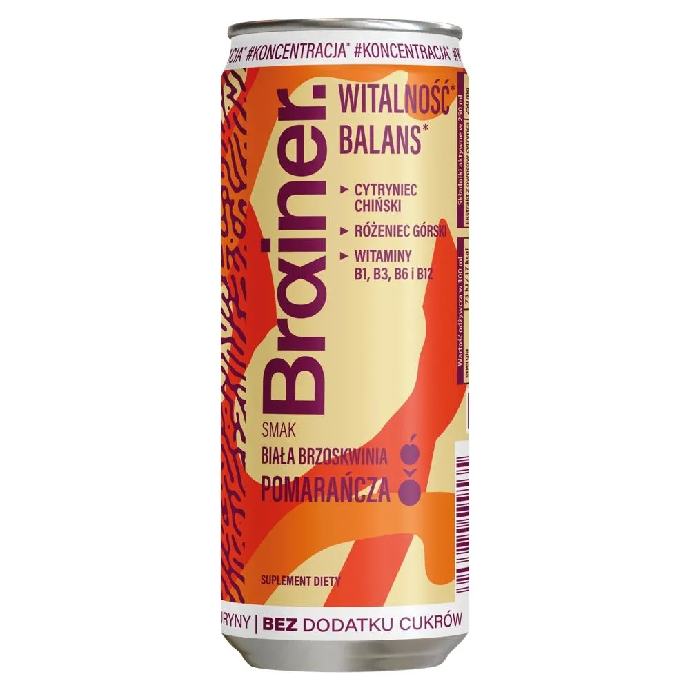 Brainer Drink gazowany smak biała brzoskwinia pomarańcza 250 ml