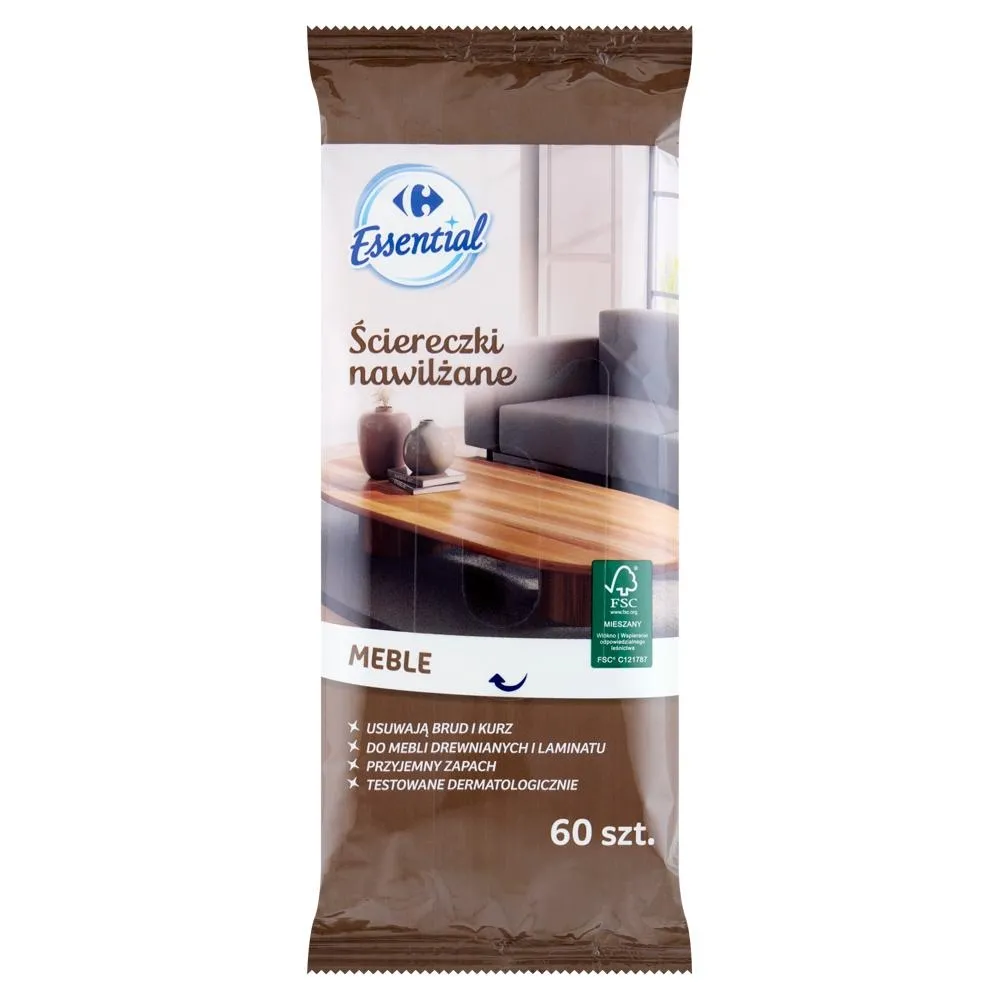 Carrefour Essential Ściereczki nawilżane meble 60 sztuk