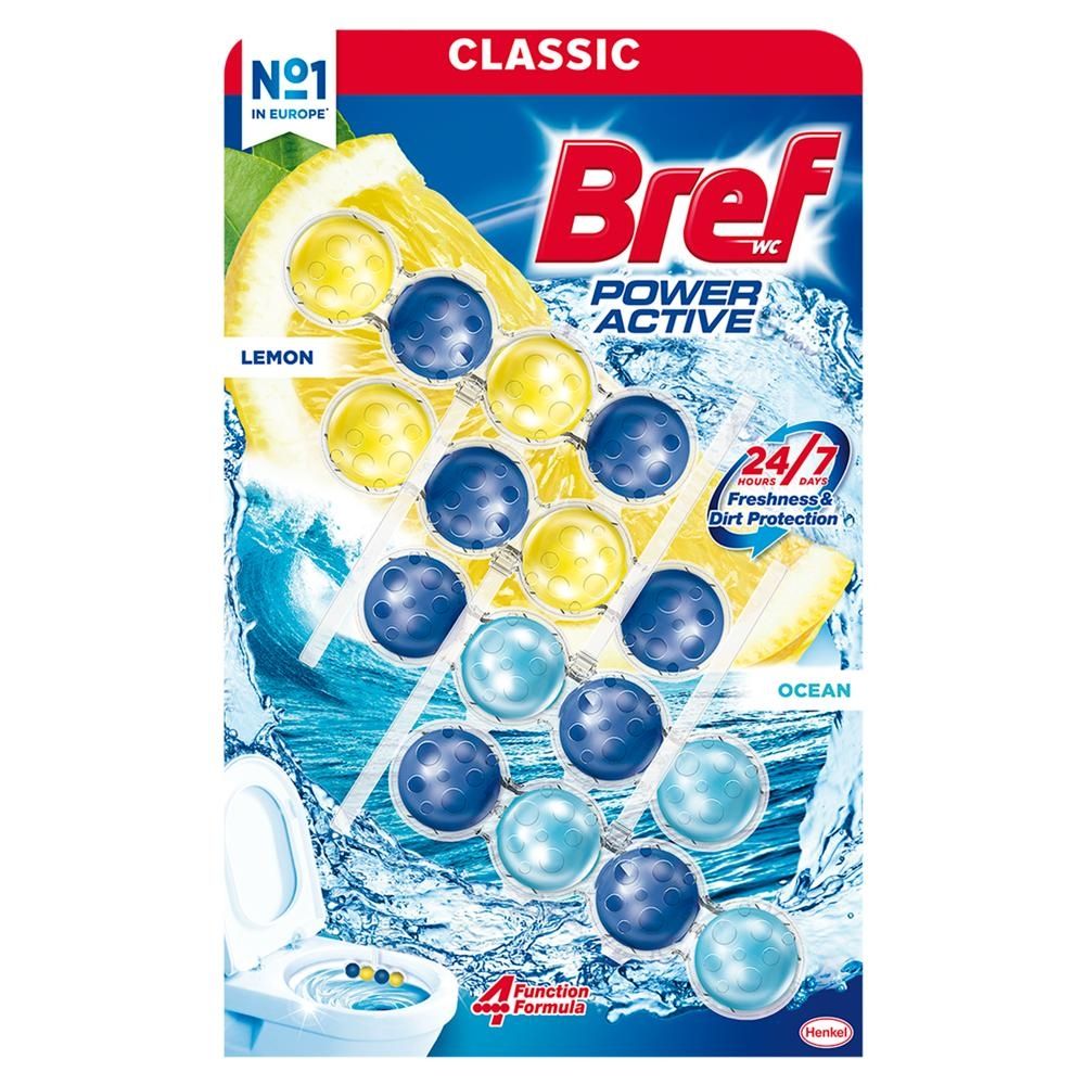 Bref Power Active Lemon Ocean Zawieszka myjąco-zapachowa do WC 4 x 50 g