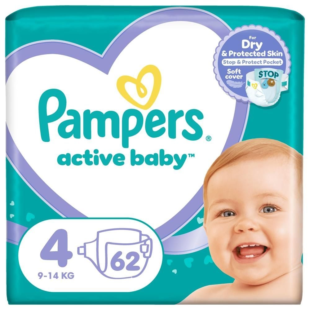 Pampers Active Baby, rozmiar 4, 62 pieluszek, 9kg-14kg