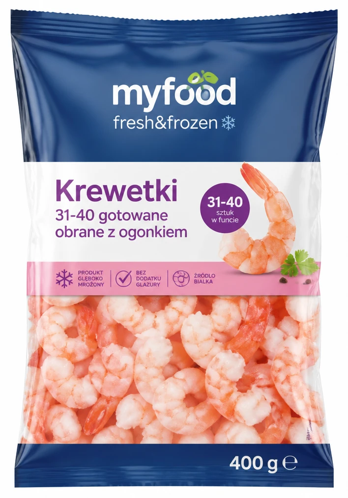 MYFOOD Krewetki 31-40 gotowane obrane z ogonkiem