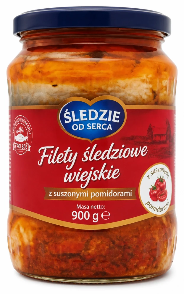ŚLEDZIE OD SERCA Filety śledziowe wiejskie, z suszonymi pomidorami