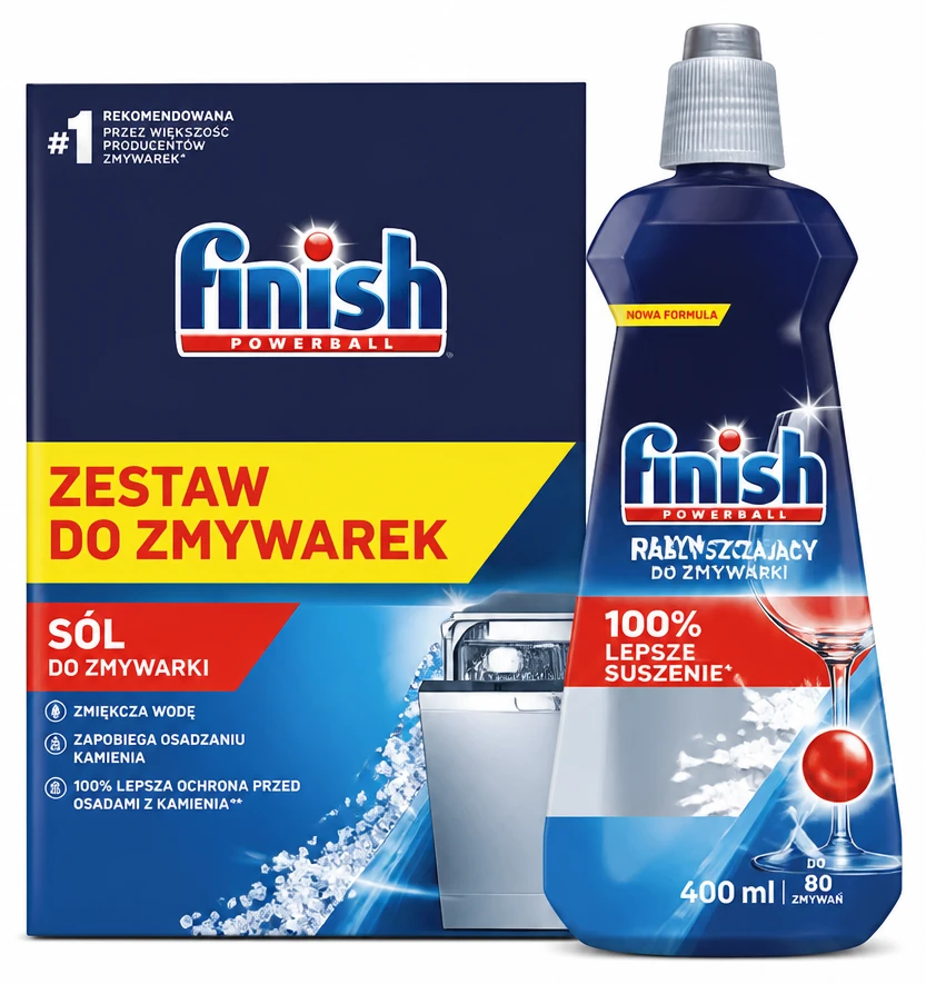 FINISH Zestaw Płyn nabłyszczający do zmywarki + sól