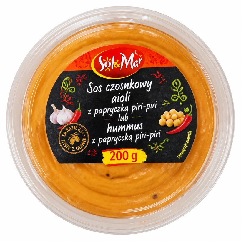 SOL&MAR Sos czosnkowy aioli z papryczką piri-piri lub hummus z papryczką piri-piri