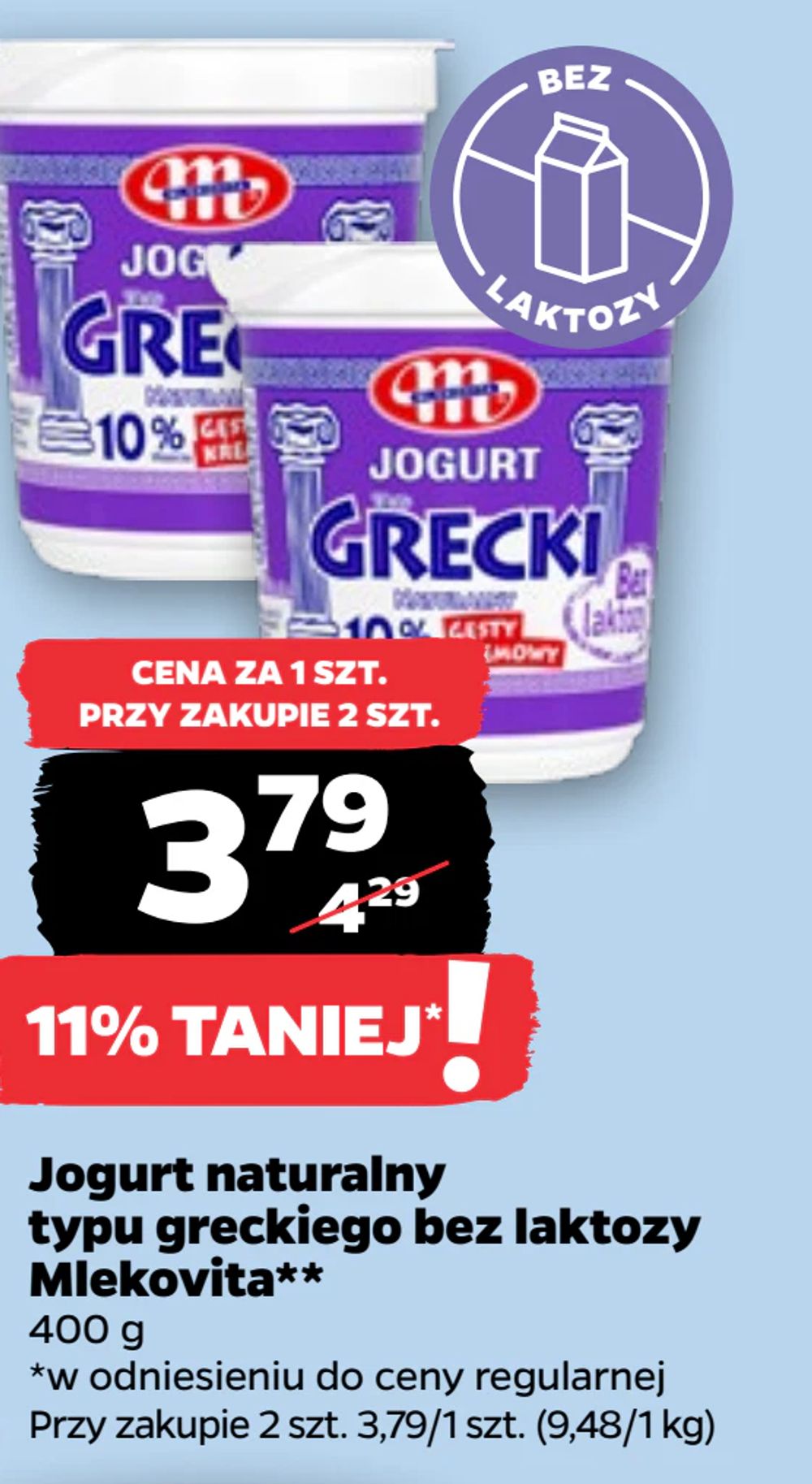 Jogurt naturalny typu greckiego bez laktozy Mlekovita**
