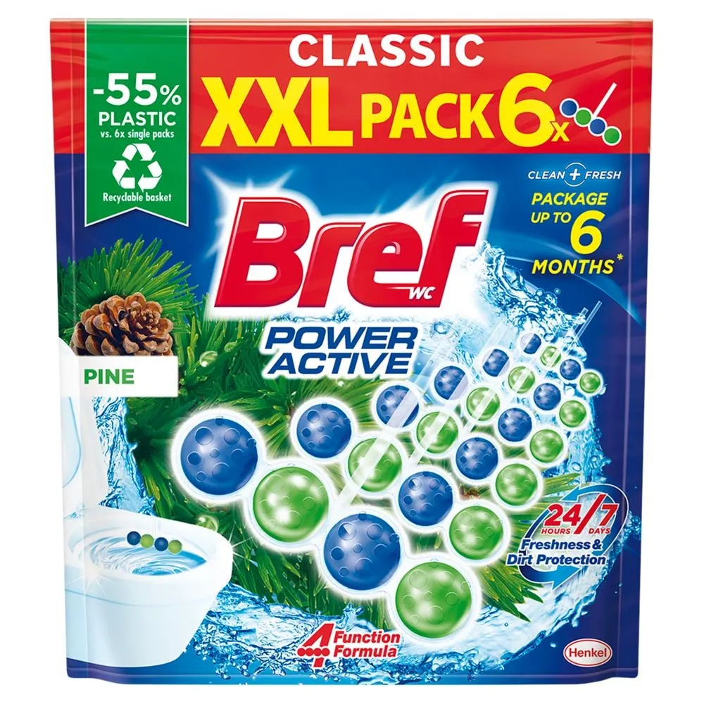 Bref WC Power Active XXL Pine Zawieszka myjąco-zapachowa do WC 300 g (6 x 50 g)