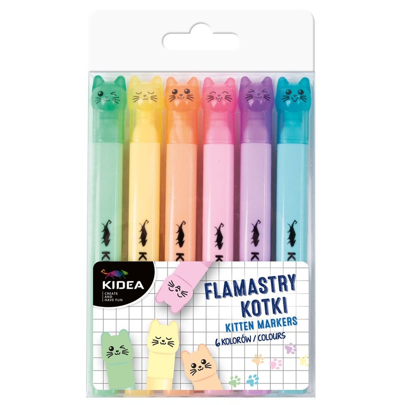 Flamastry kotki 6 kolorów Kidea 6 sztuk