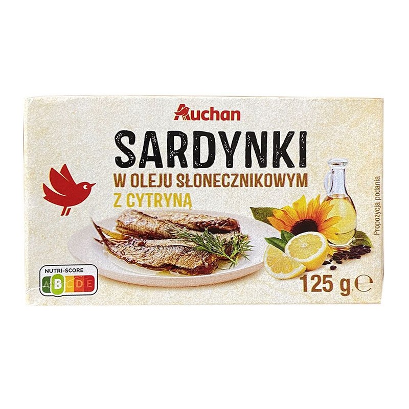 Sardynki w oleju słonecznikowym z cytryną Auchan 125 g