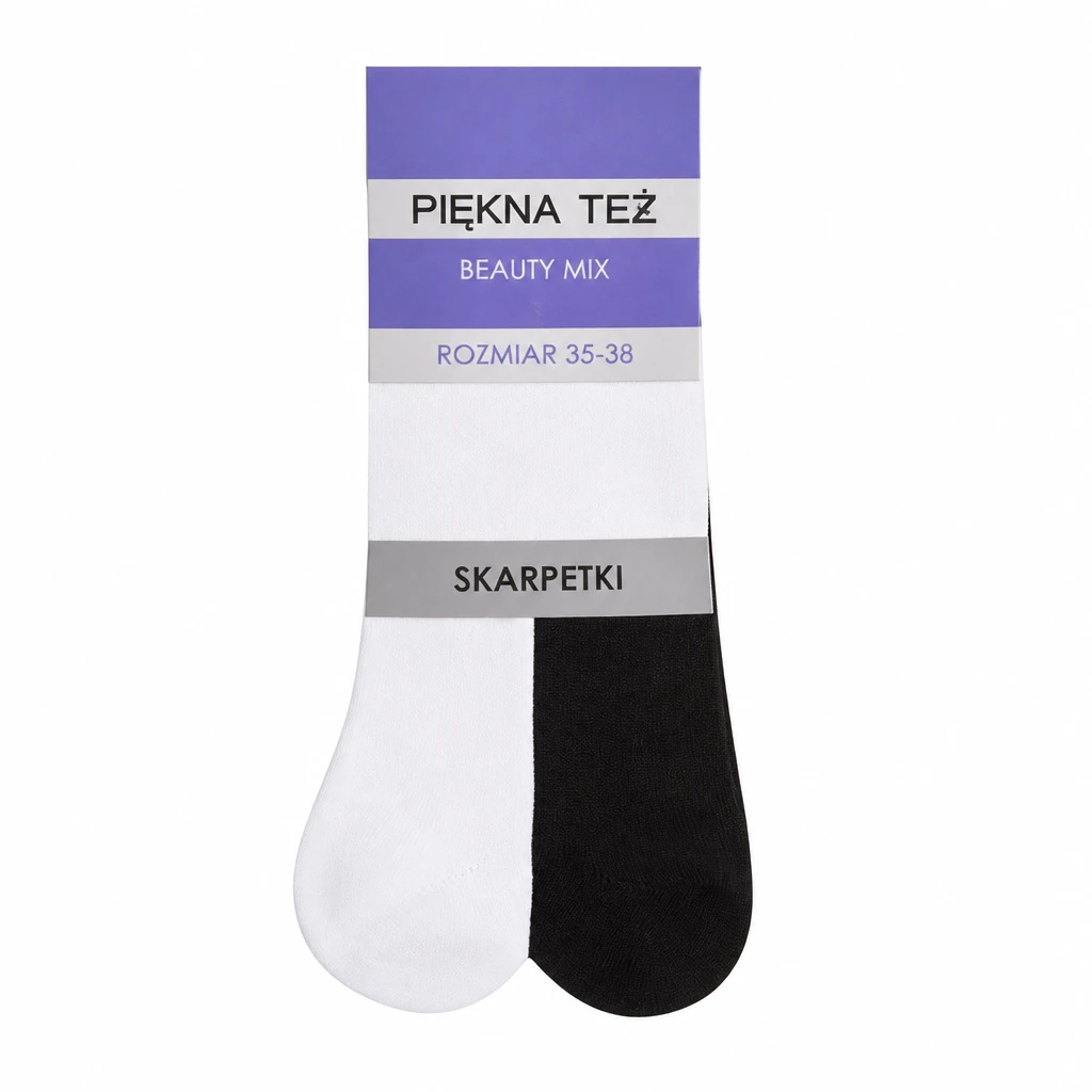 Skarpetki damskie białe/czarne Beauty mix