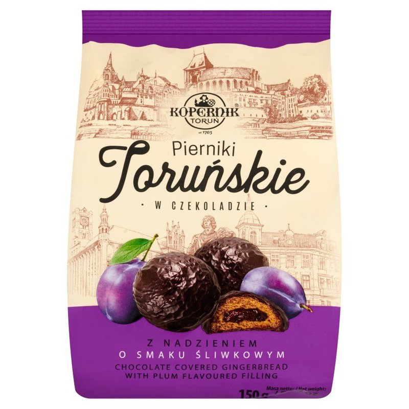 Pierniki w czekoladzie z nadzieniem o smaku śliwkowym   Kopernik 150 g