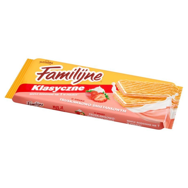 Wafle Familijne klasyczne o smaku truskawkowo-śmietankowym Jutrzenka 180 g