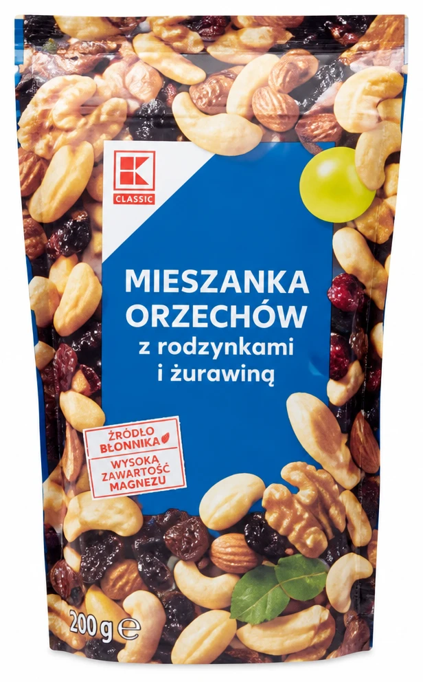 Mieszanka orzechów z rodzynkami i żurawiną