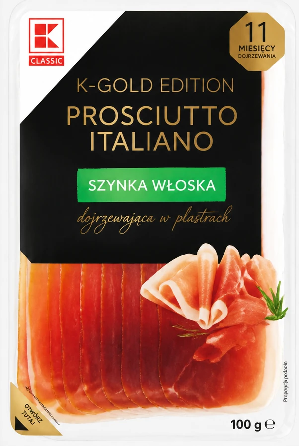 K-GOLD EDITION Prosciutto Italiano Szynka włoska dojrzewająca w plastrach