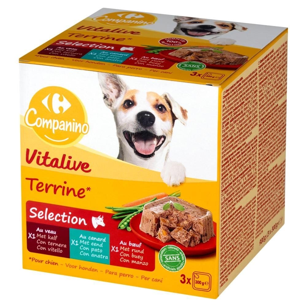 Carrefour Companino Vitalive Karma dla dorosłych psów 900 g (3 x 300 g)